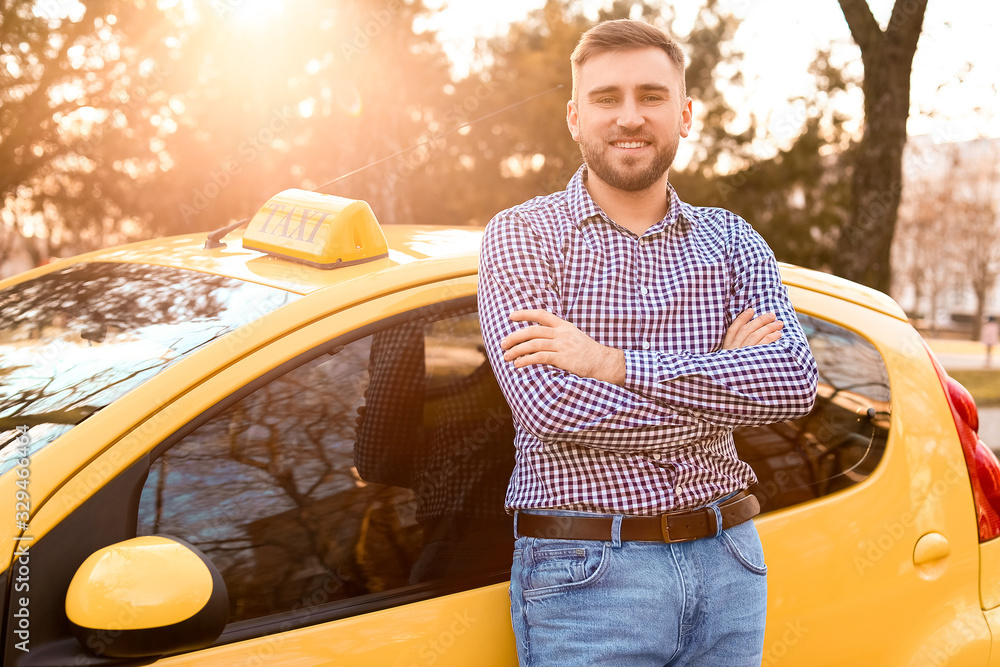 Portrait of handsome taxi driver outdoors