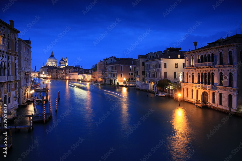 Grand canal of Venice city with beautiful architecture at dusk, Italy