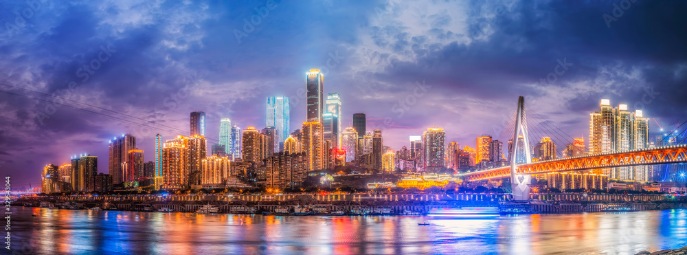 The skyline of night view of Chongqing urban architecture..