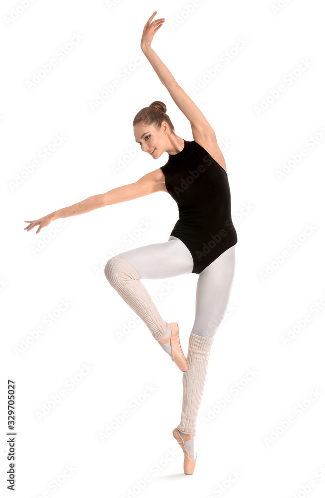 Beautiful young ballerina on white background