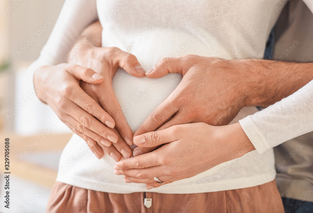 Young pregnant couple at home, closeup