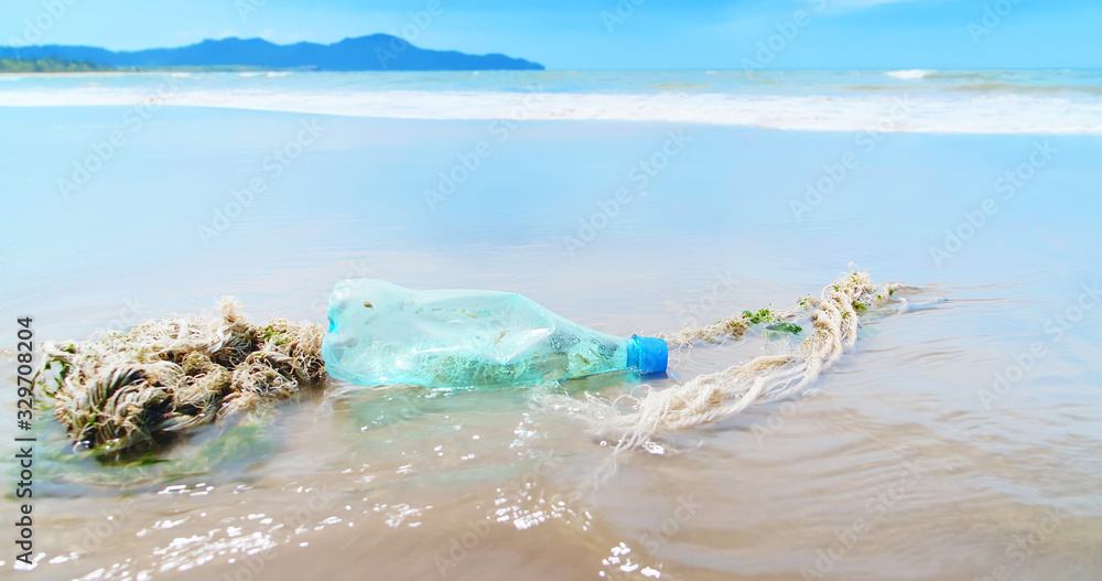 pet plastic bottle on beach