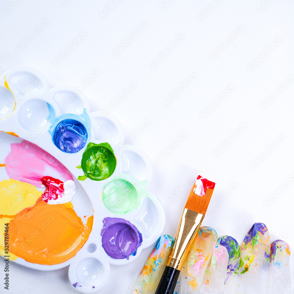 Design concept - Preparing for Easter celebration, painting Easter eggs with colorful Acrylic pigmen