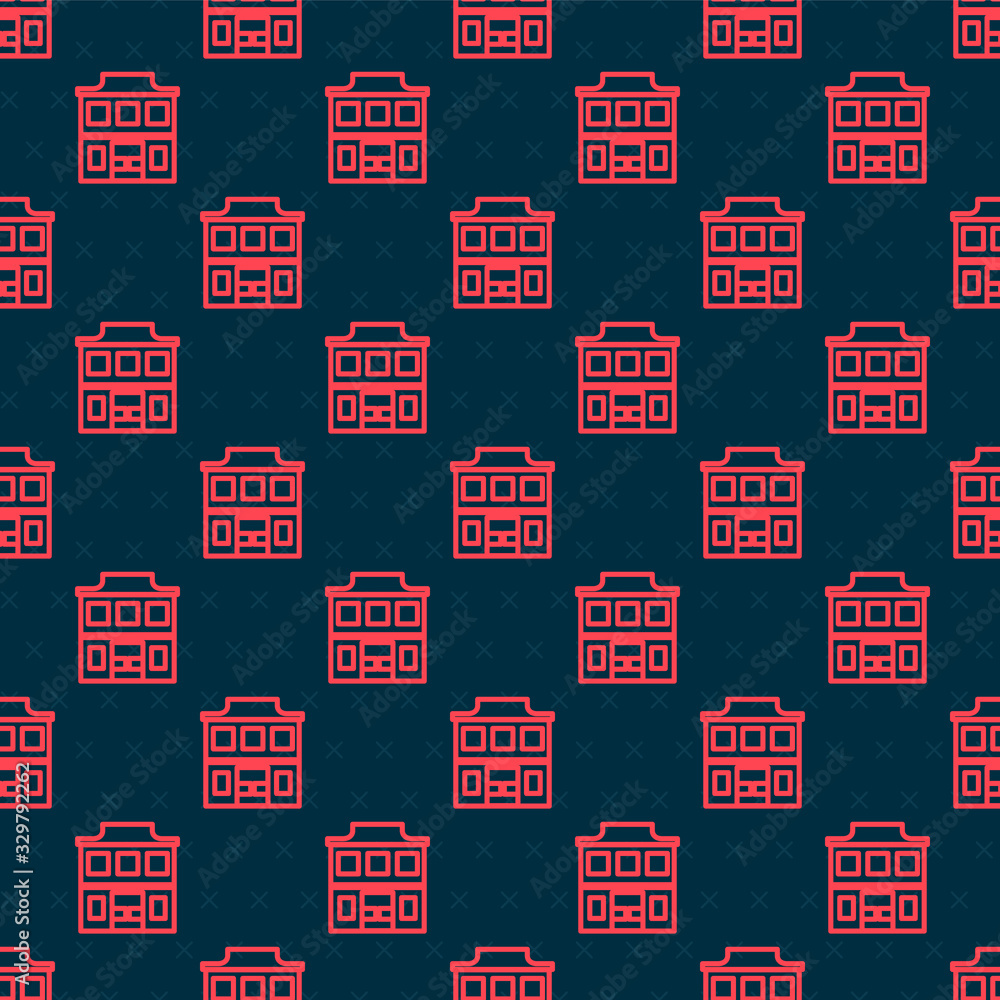 Red line Wild west saloon icon isolated seamless pattern on black background. Old west building. Vec