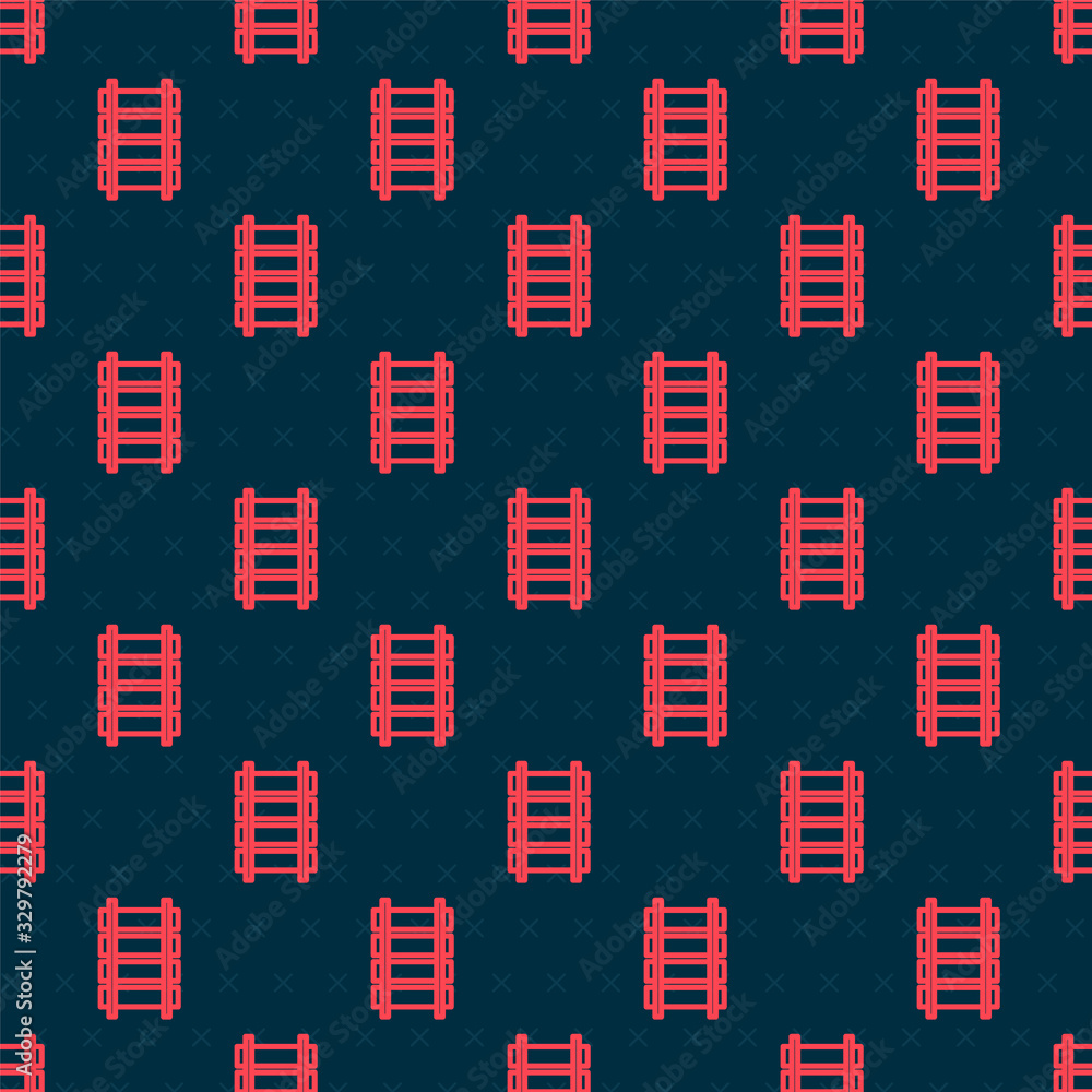 Red line Railway, railroad track icon isolated seamless pattern on black background. Vector Illustra