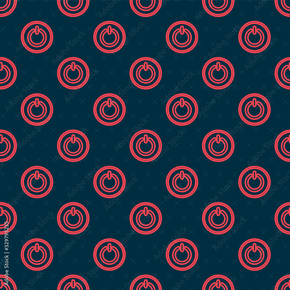 Red line Power button icon isolated seamless pattern on black background. Start sign. Vector Illustr