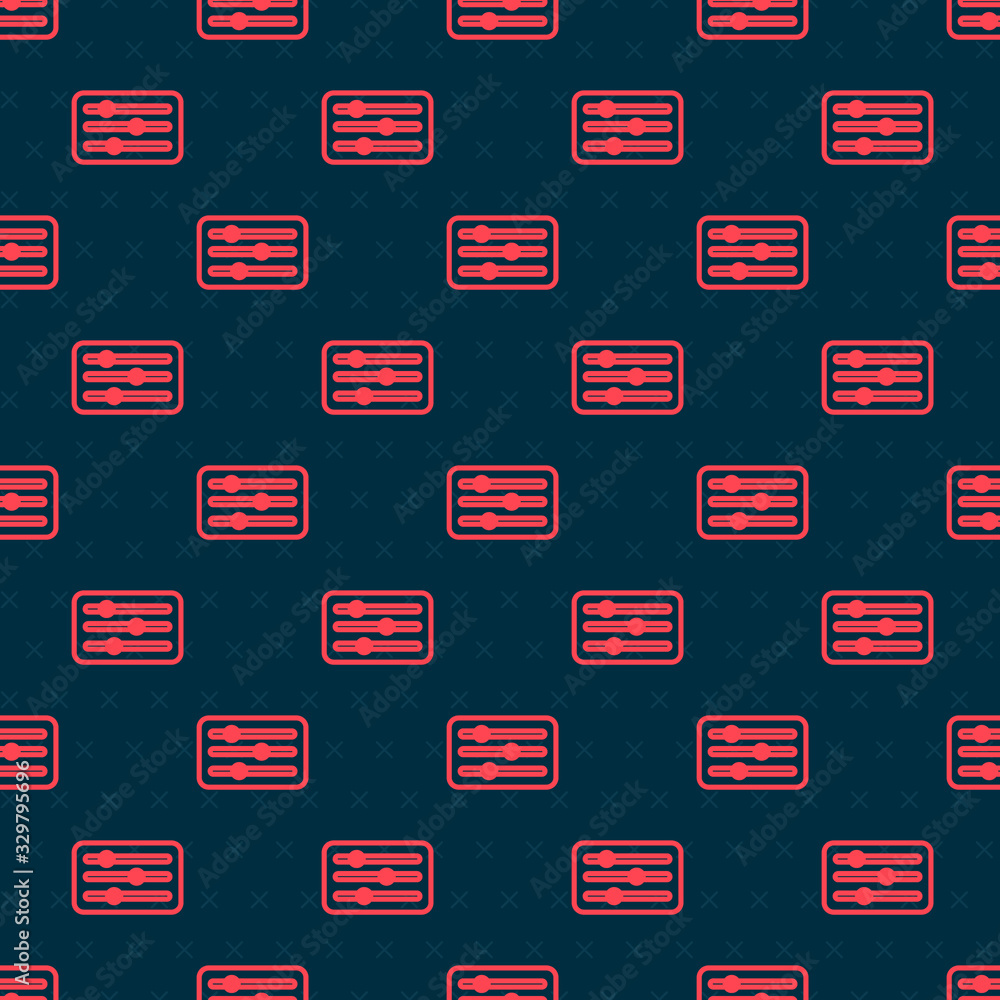 Red line Sound mixer controller icon isolated seamless pattern on black background. Dj equipment sli