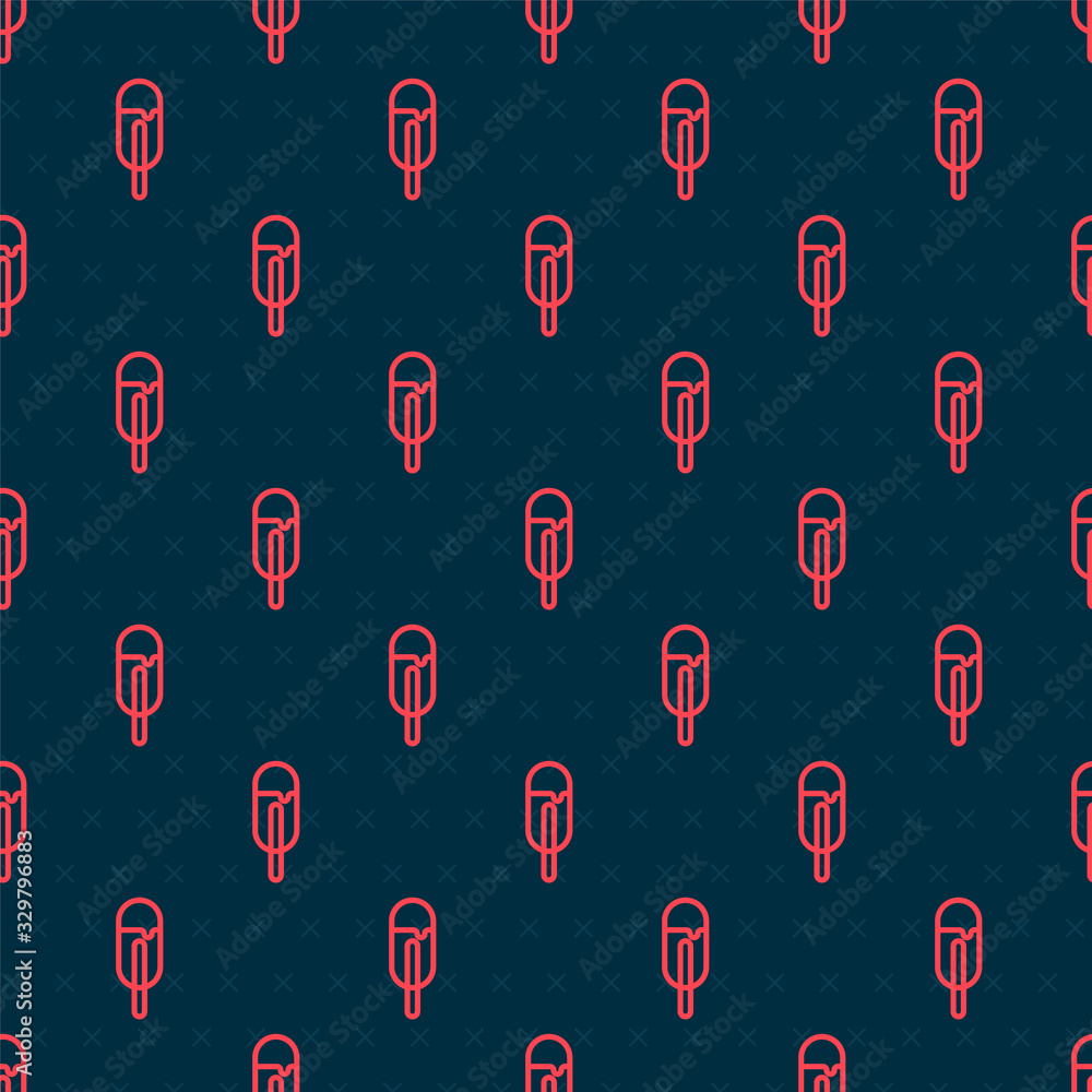 Red line Ice cream icon isolated seamless pattern on black background. Sweet symbol. Vector Illustra