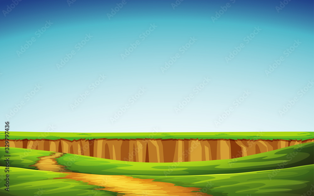 Background scene with green field and blue sky