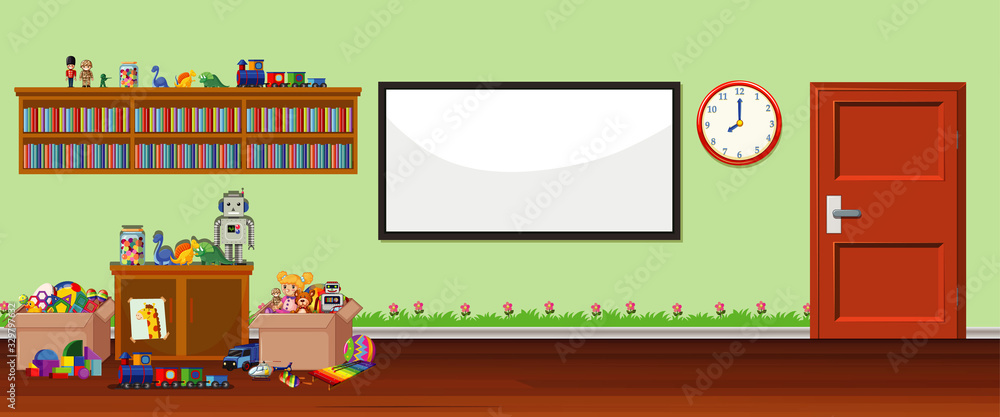 Background scene with whiteboard and toys