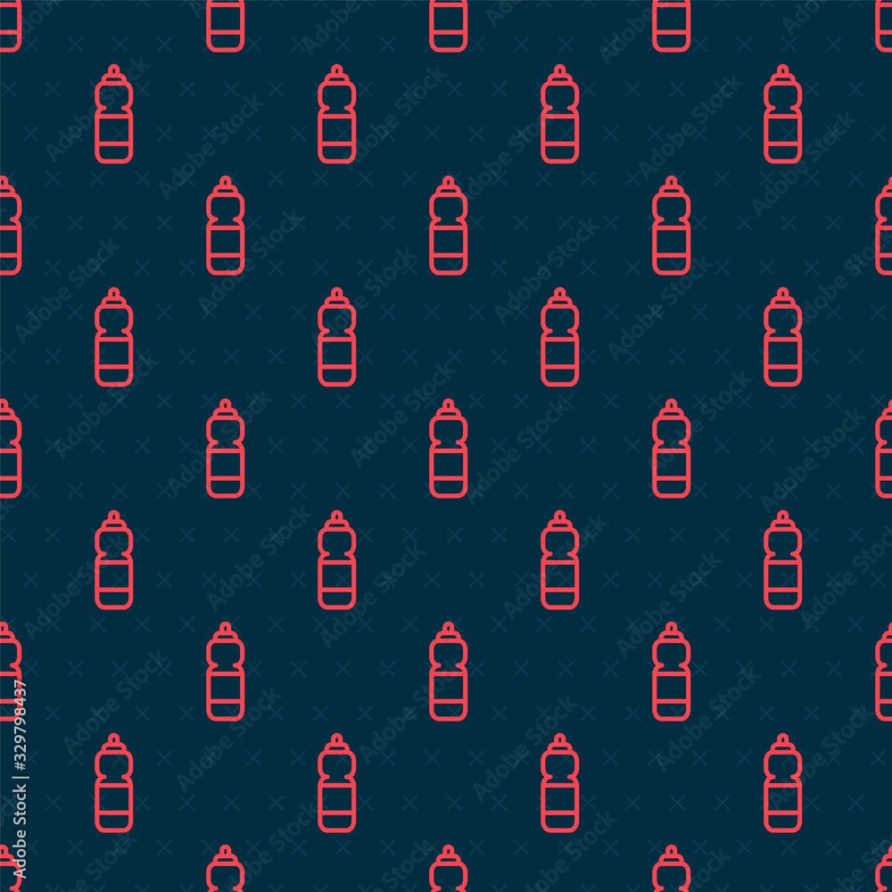 Red line Fitness shaker icon isolated seamless pattern on black background. Sports shaker bottle wit