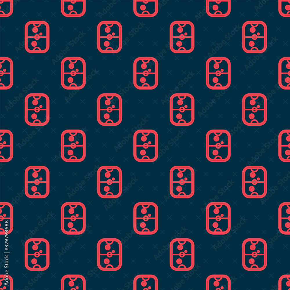 Red line Air hockey table icon isolated seamless pattern on black background. Vector Illustration