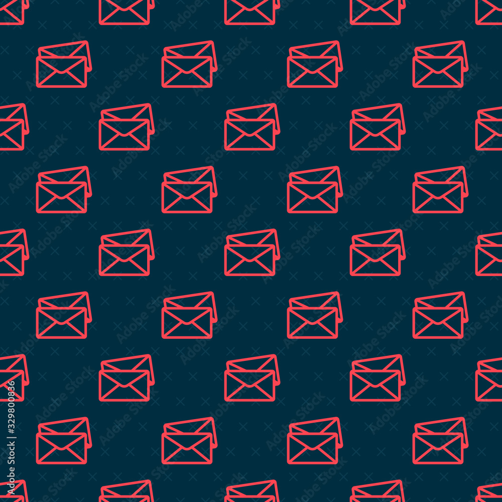 Red line Envelope icon isolated seamless pattern on black background. Email message letter symbol. V