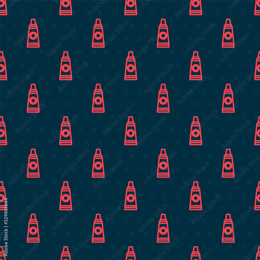 Red line Tube with paint palette icon isolated seamless pattern on black background. Vector Illustra