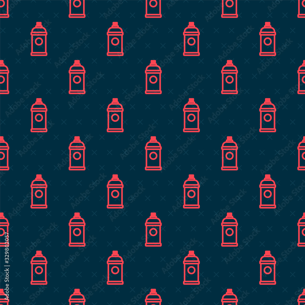 Red line Paint spray can icon isolated seamless pattern on black background. Vector Illustration