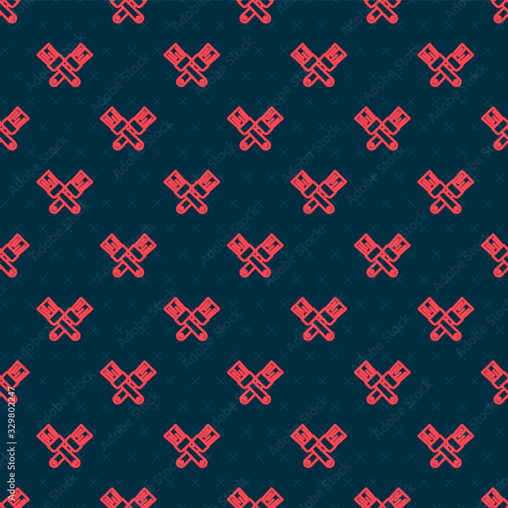 Red line Crossed paint brush icon isolated seamless pattern on black background. Vector Illustration