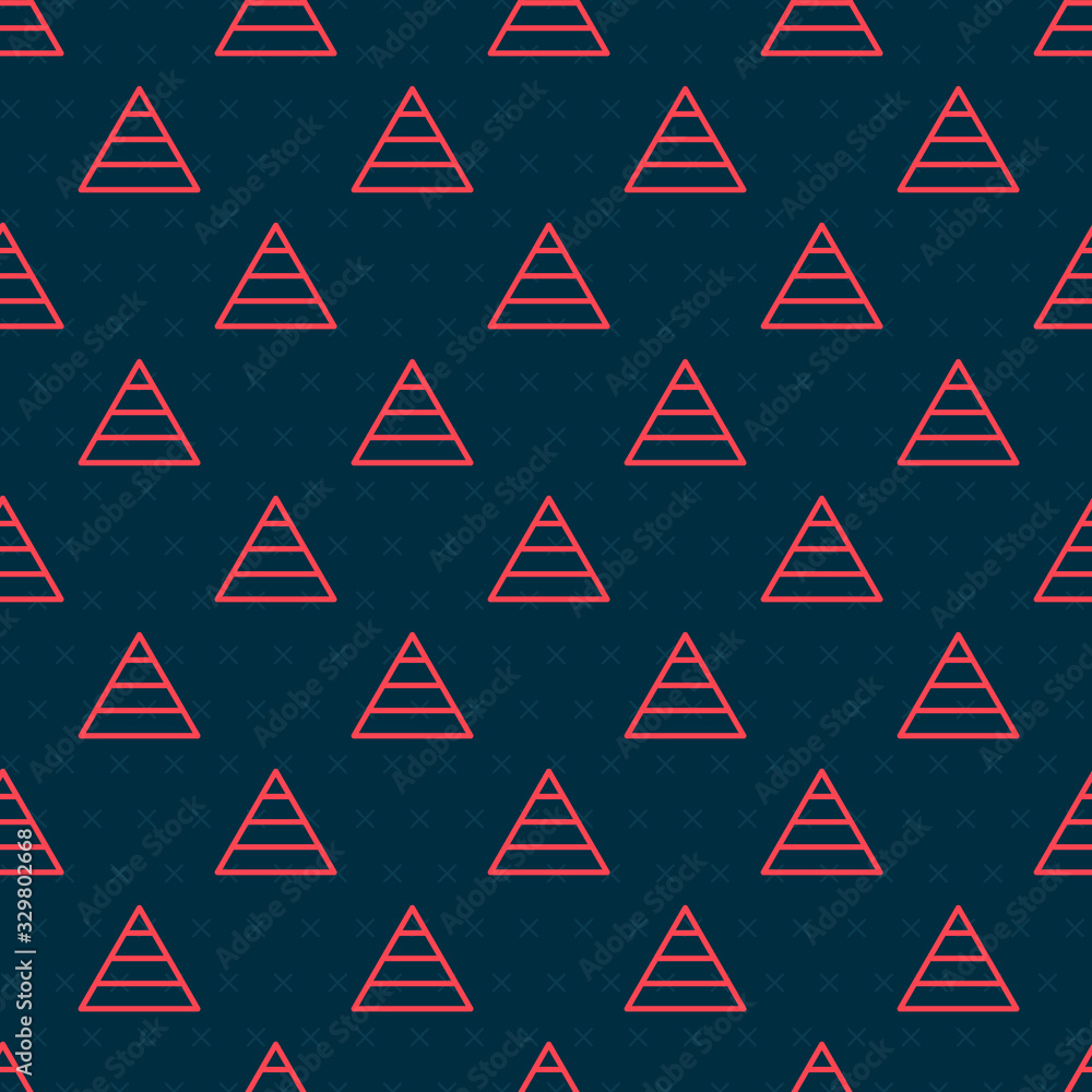 Red line Business pyramid chart infographics icon isolated seamless pattern on black background. Pyr