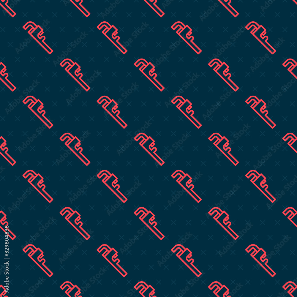 Red line Pipe adjustable wrench icon isolated seamless pattern on black background. Vector Illustrat