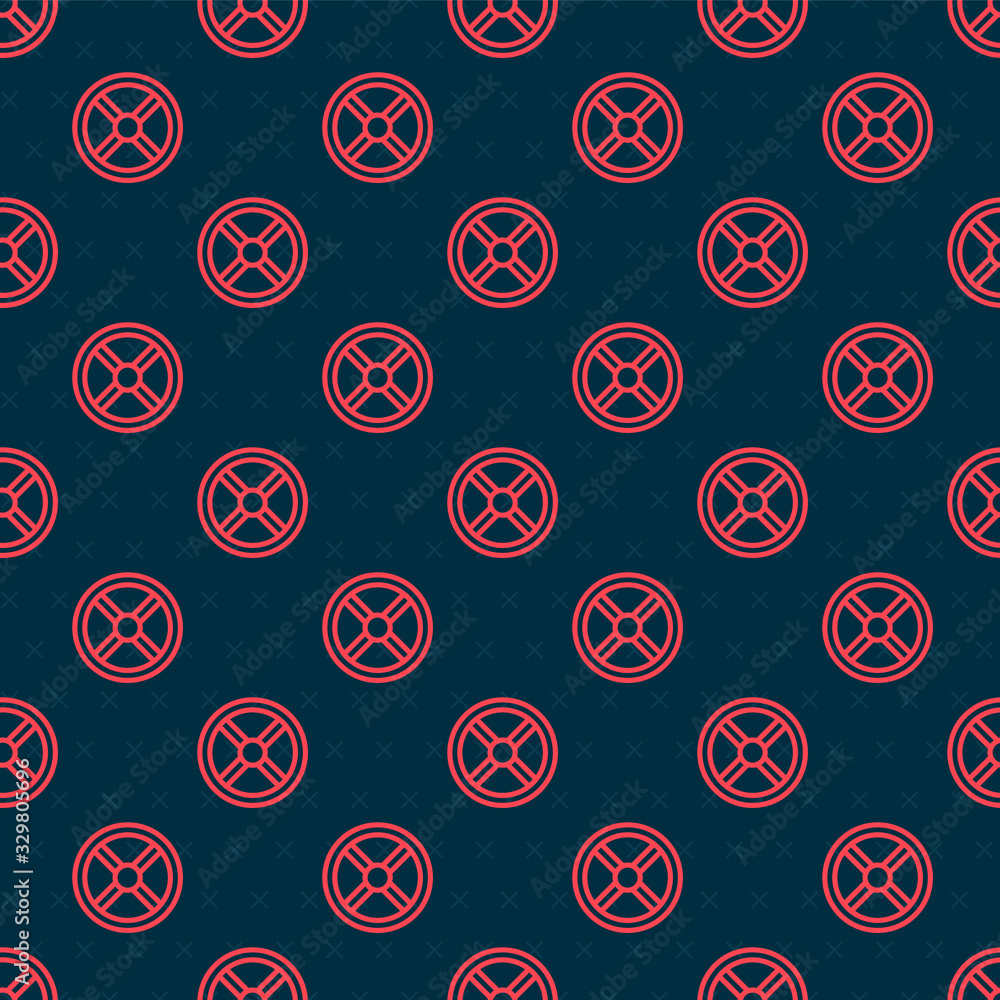 Red line Industry valve icon isolated seamless pattern on black background. Vector Illustration