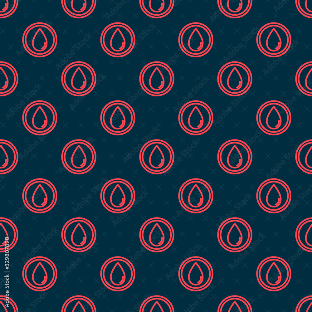 Red line Water drop icon isolated seamless pattern on black background. Vector Illustration