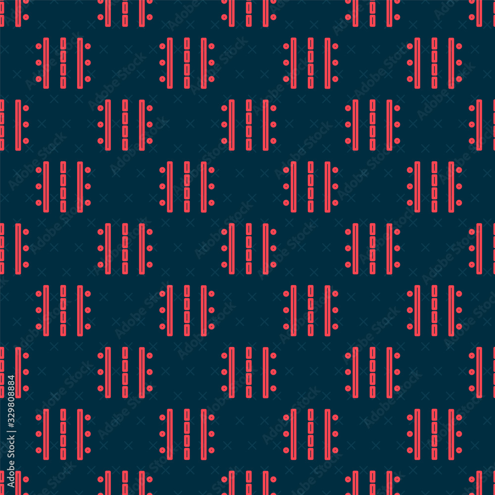 Red line Airport runway for taking off and landing aircrafts icon isolated seamless pattern on black