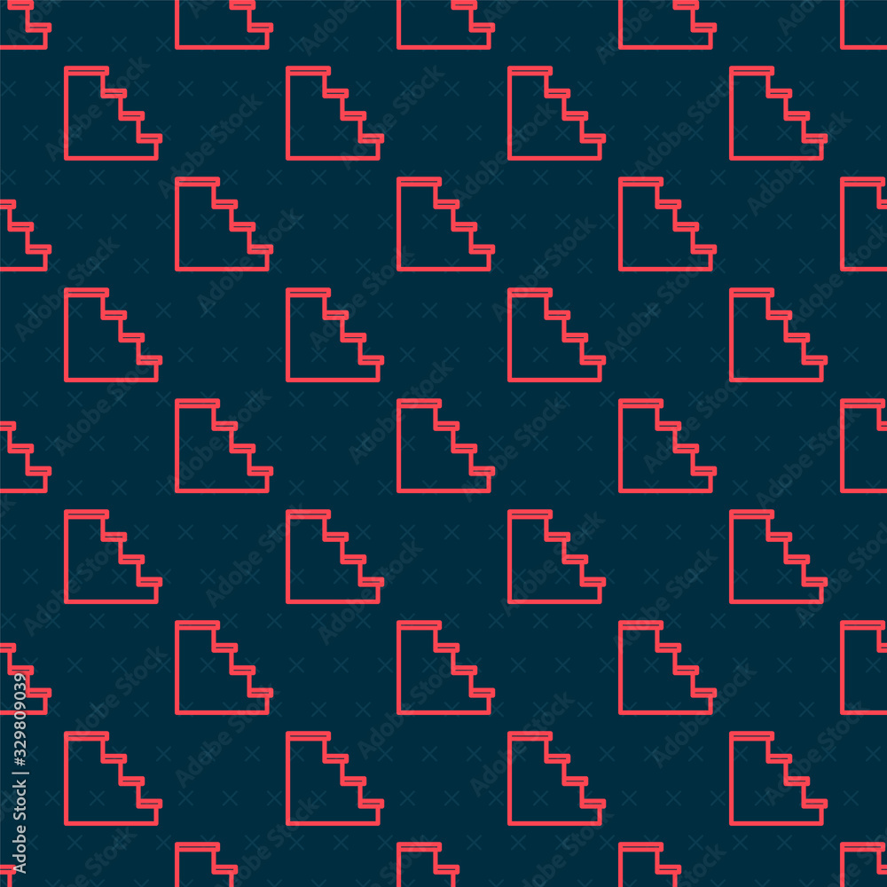 Red line Staircase icon isolated seamless pattern on black background. Vector Illustration