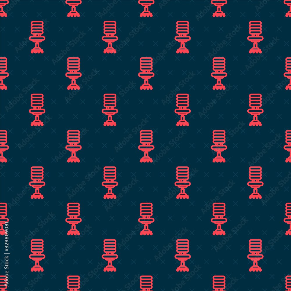 Red line Office chair icon isolated seamless pattern on black background. Vector Illustration