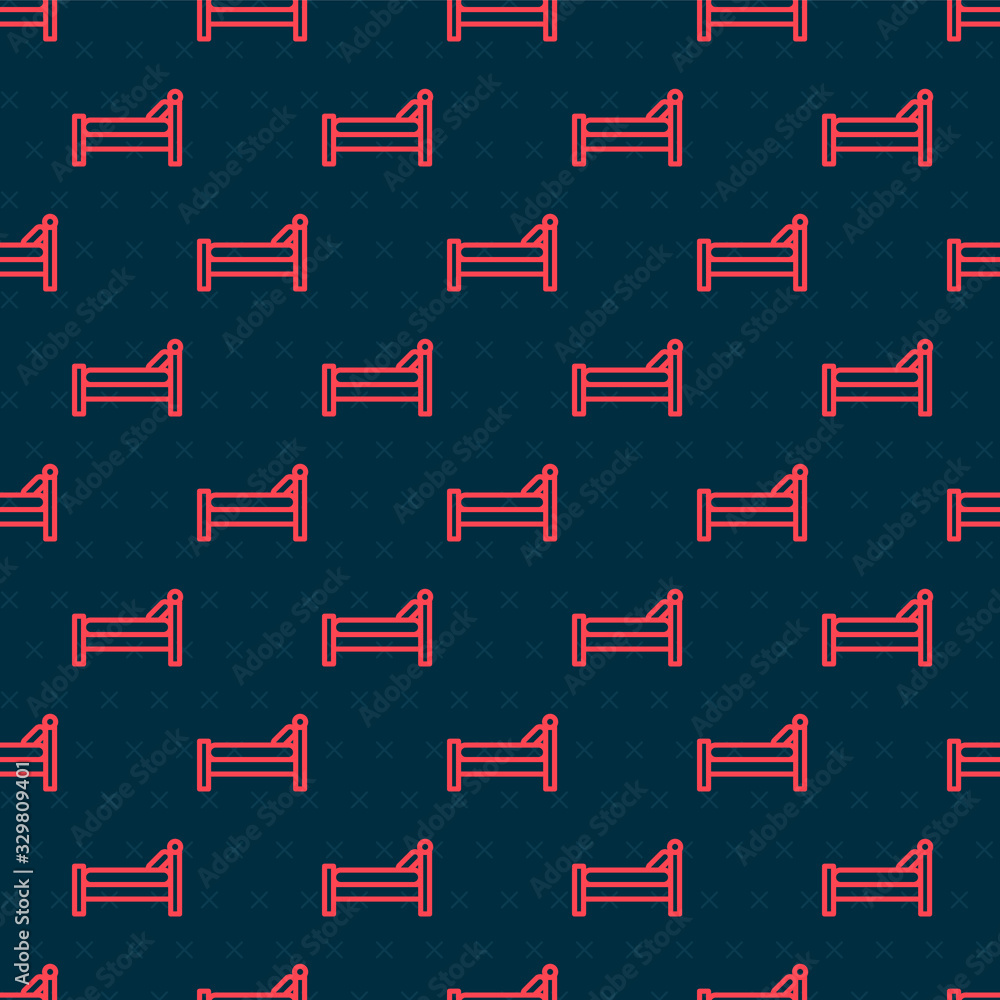 Red line Bed icon isolated seamless pattern on black background. Vector Illustration