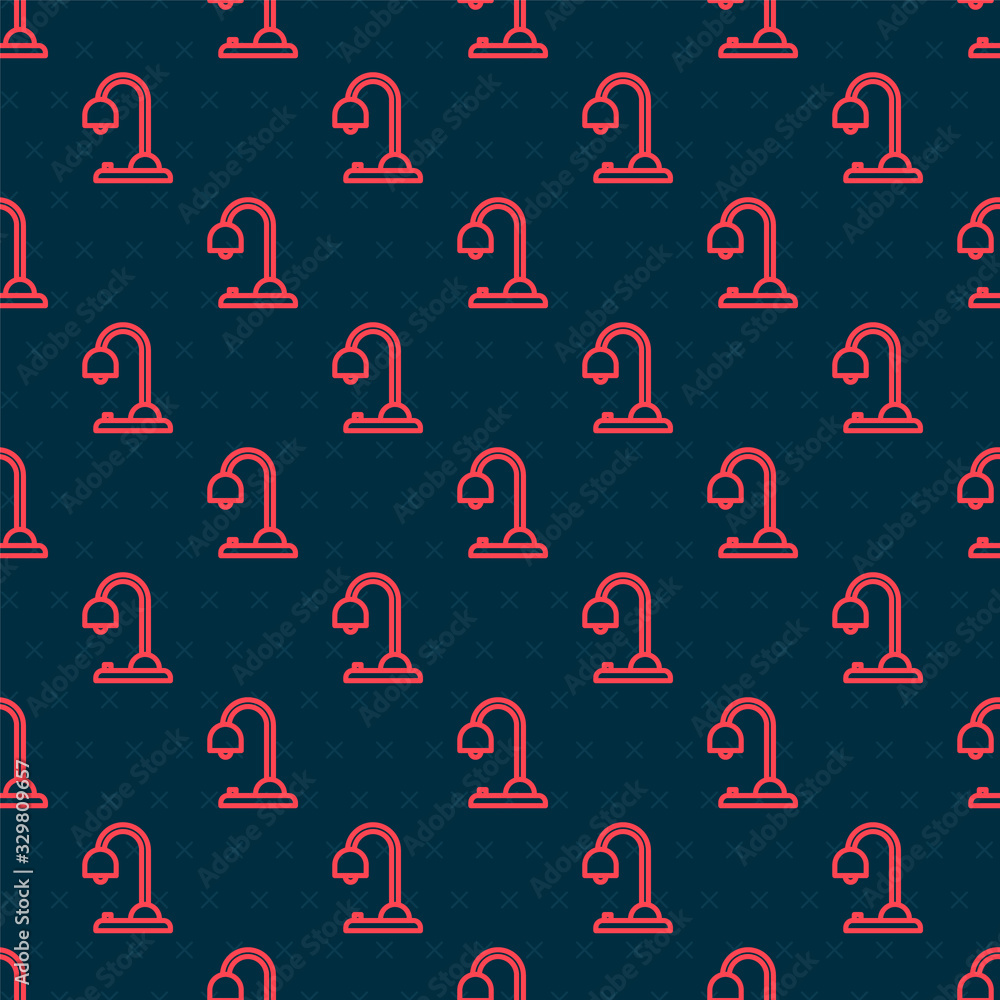 Red line Table lamp icon isolated seamless pattern on black background. Vector Illustration