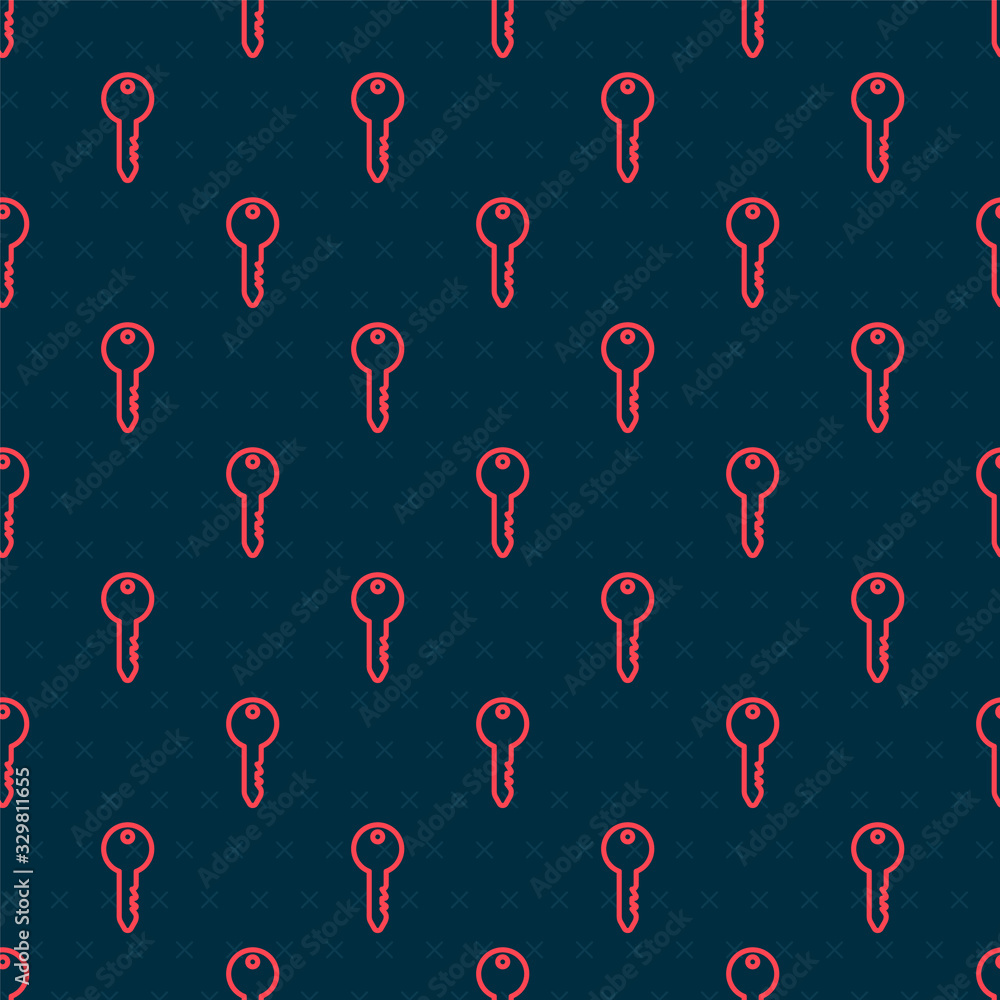 Red line Key icon isolated seamless pattern on black background. Vector Illustration