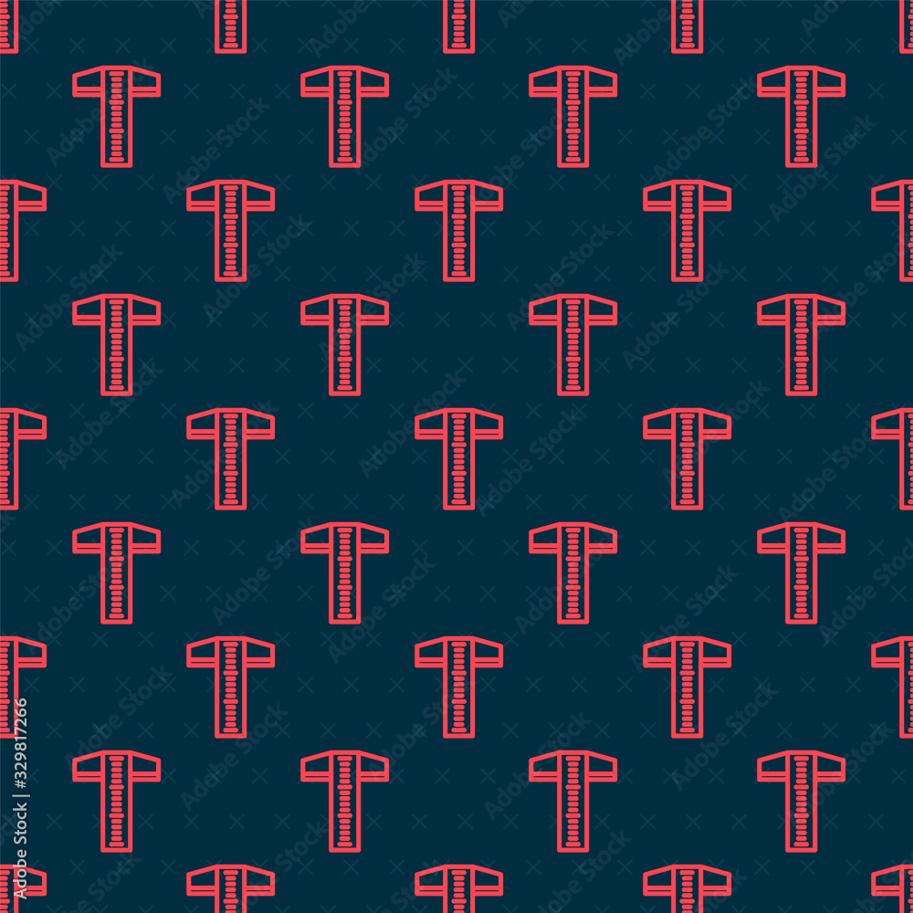 Red line T-square line for professional drafting icon isolated seamless pattern on black background.