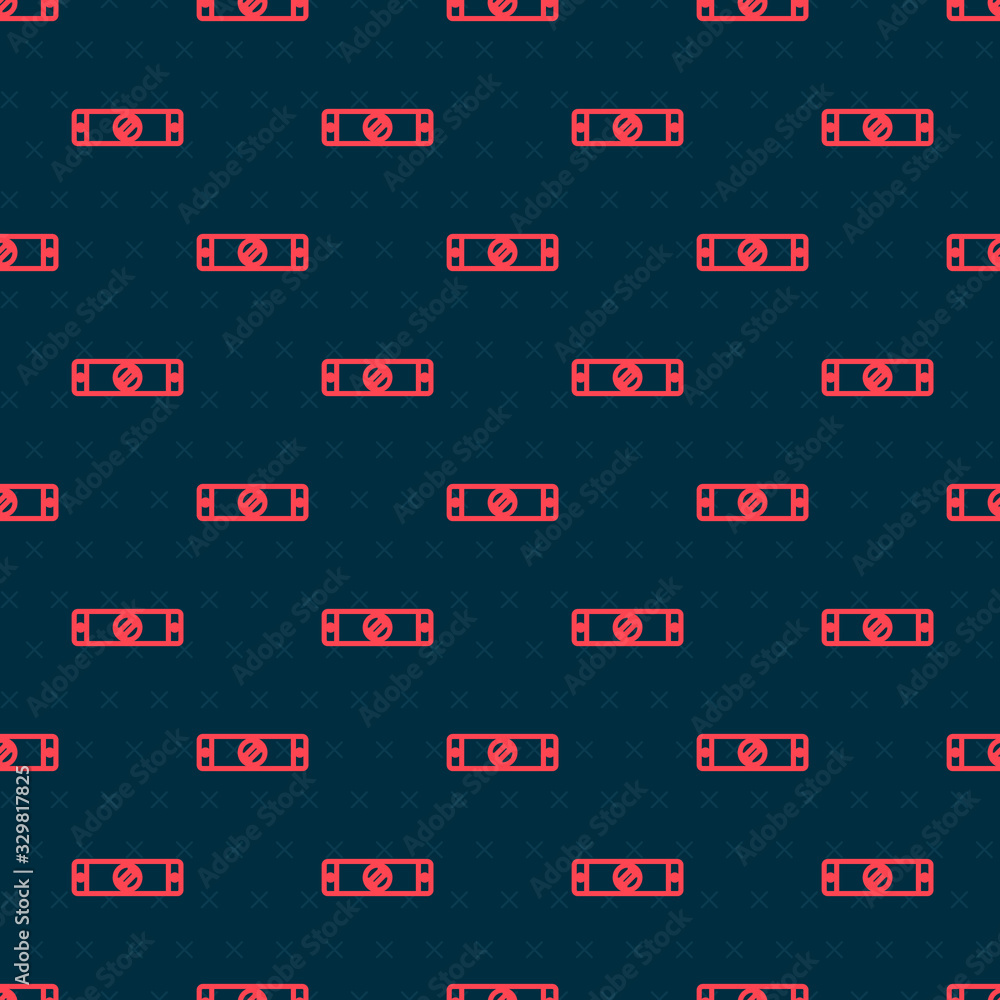 Red line Construction bubble level icon isolated seamless pattern on black background. Waterpas, mea