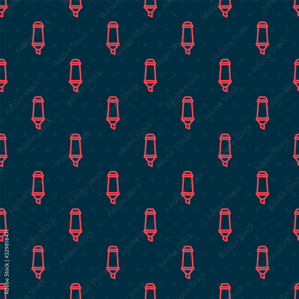 Red line Marker pen icon isolated seamless pattern on black background. Vector Illustration