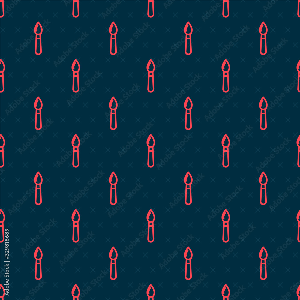 Red line Paint brush icon isolated seamless pattern on black background. Vector Illustration