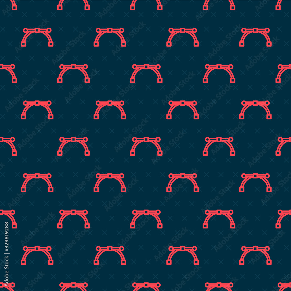 Red line Bezier curve icon isolated seamless pattern on black background. Pen tool icon. Vector Illu