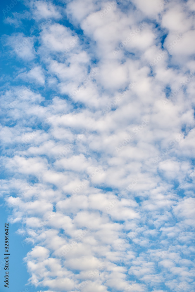 Small white clouds high in the blue sky