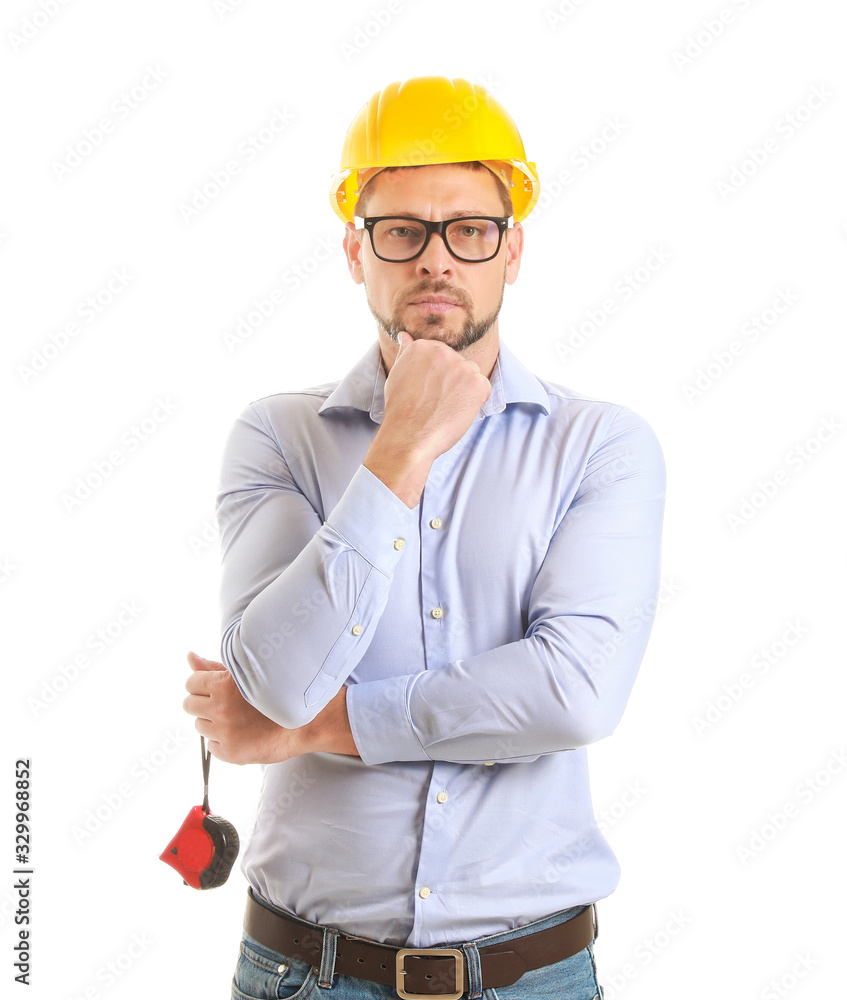 Male engineer on white background