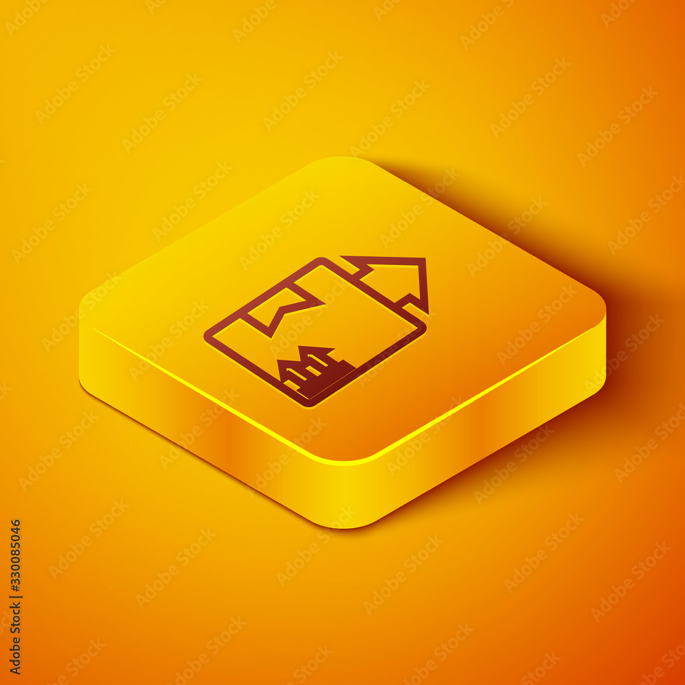 Isometric line Cardboard box with traffic symbol icon isolated on orange background. Box, package, p