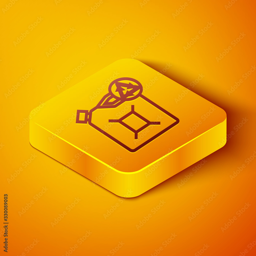 Isometric line Eco fuel canister icon isolated on orange background. Eco bio and barrel. Green envir