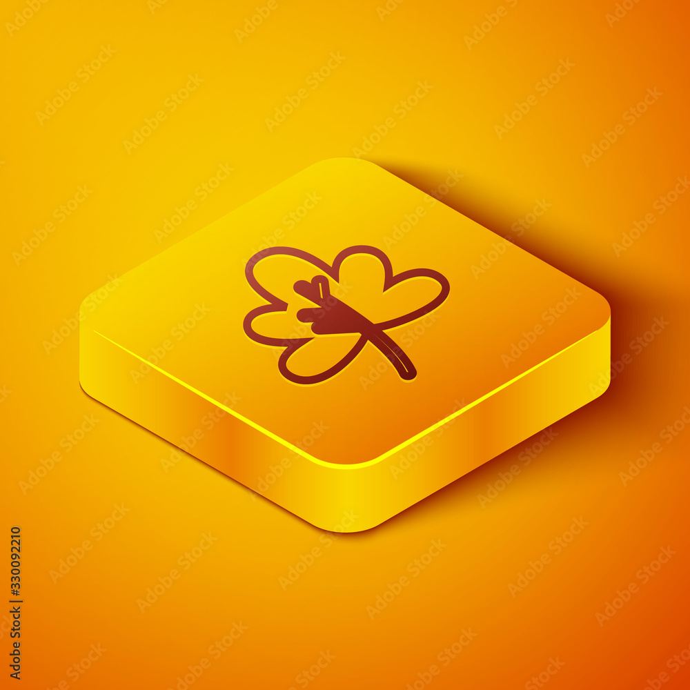 Isometric line Leaf icon isolated on orange background. Leaves sign. Fresh natural product symbol. Y