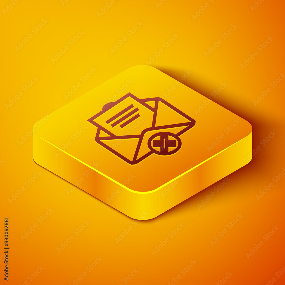 Isometric line Delete envelope icon isolated on orange background. Delete or error letter. Cross on 