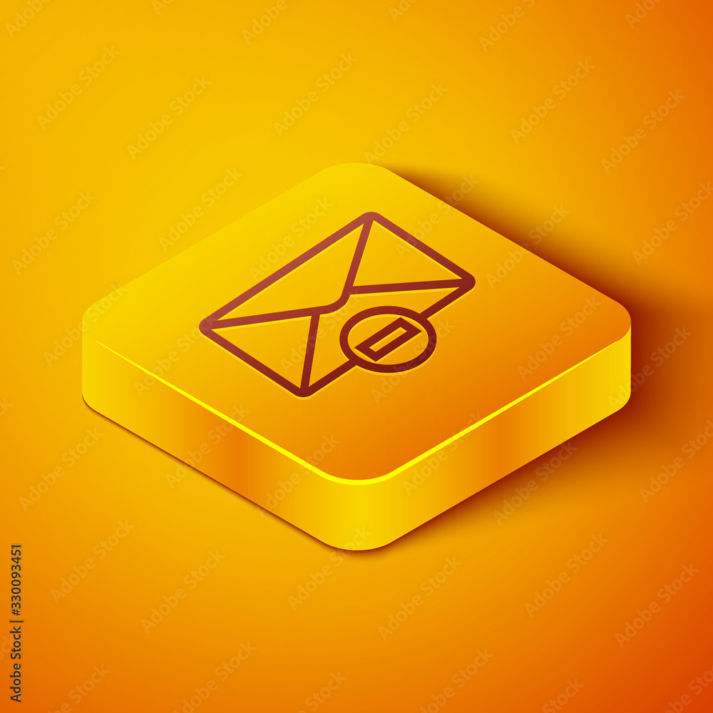 Isometric line Delete envelope icon isolated on orange background. Delete or error letter. Cross on 