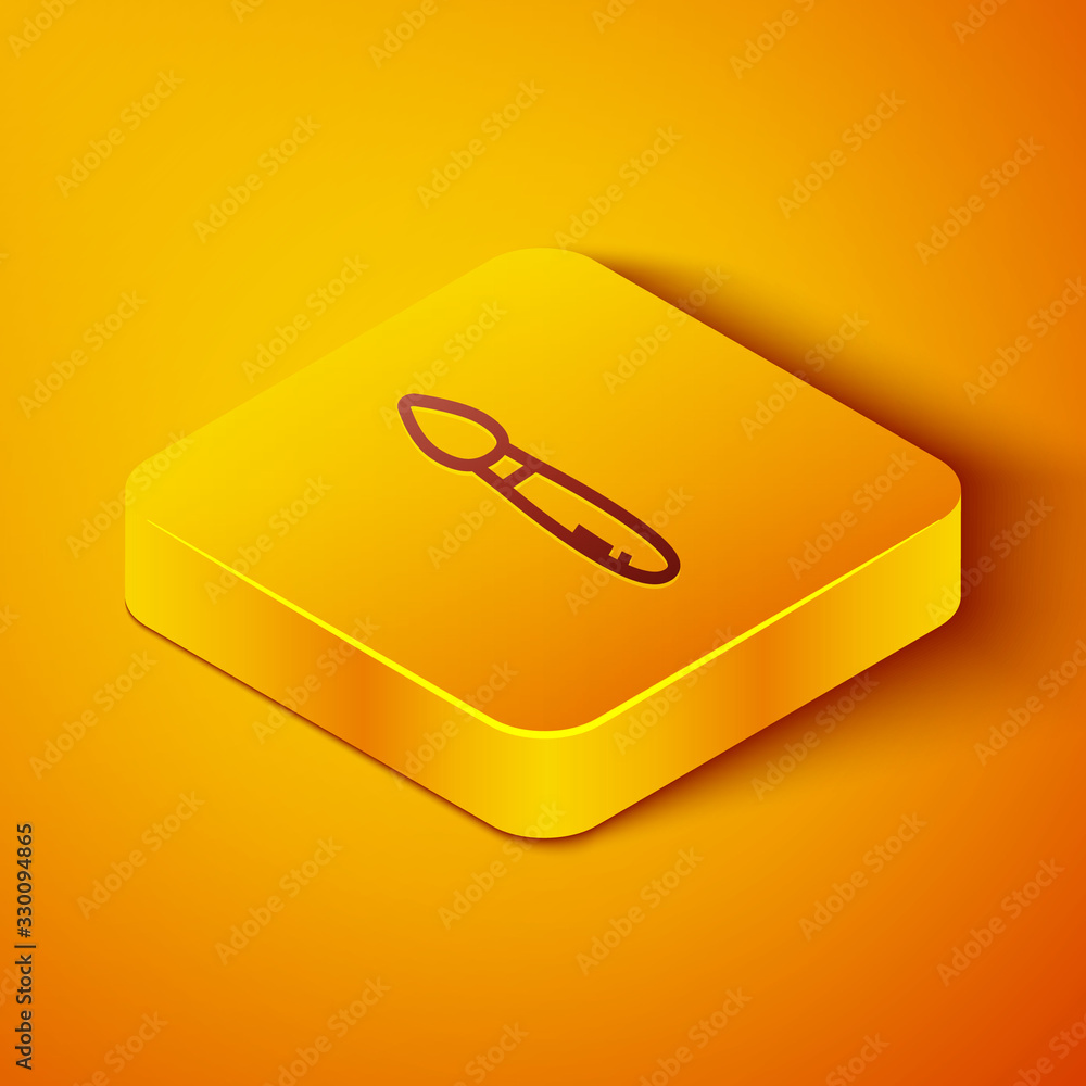 Isometric line Paint brush icon isolated on orange background. Yellow square button. Vector Illustra