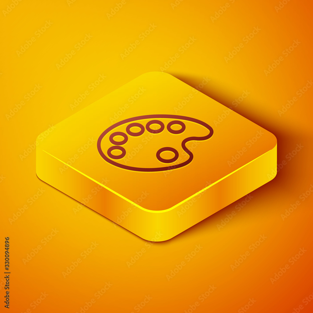 Isometric line Palette icon isolated on orange background. Yellow square button. Vector Illustration