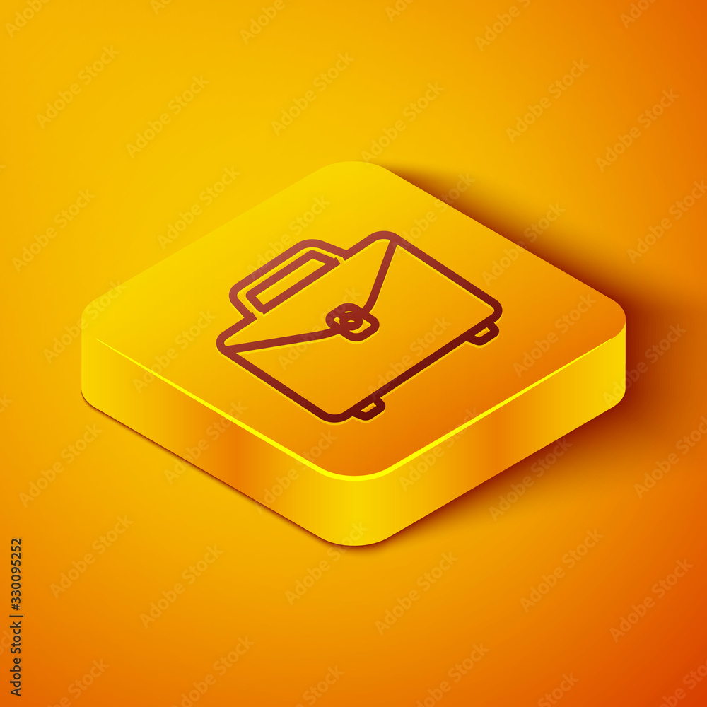 Isometric line Briefcase icon isolated on orange background. Business case sign. Business portfolio.