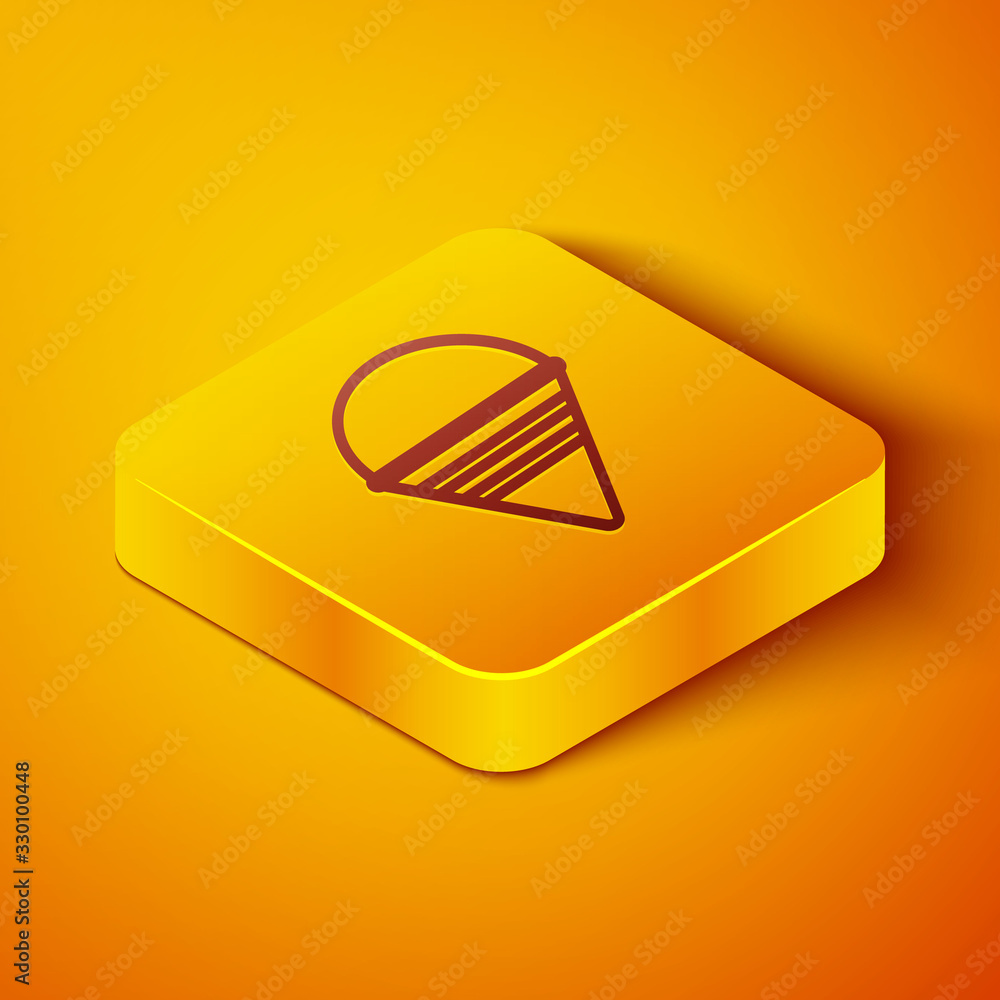 Isometric line Fire cone bucket icon isolated on orange background. Metal cone bucket empty or with 