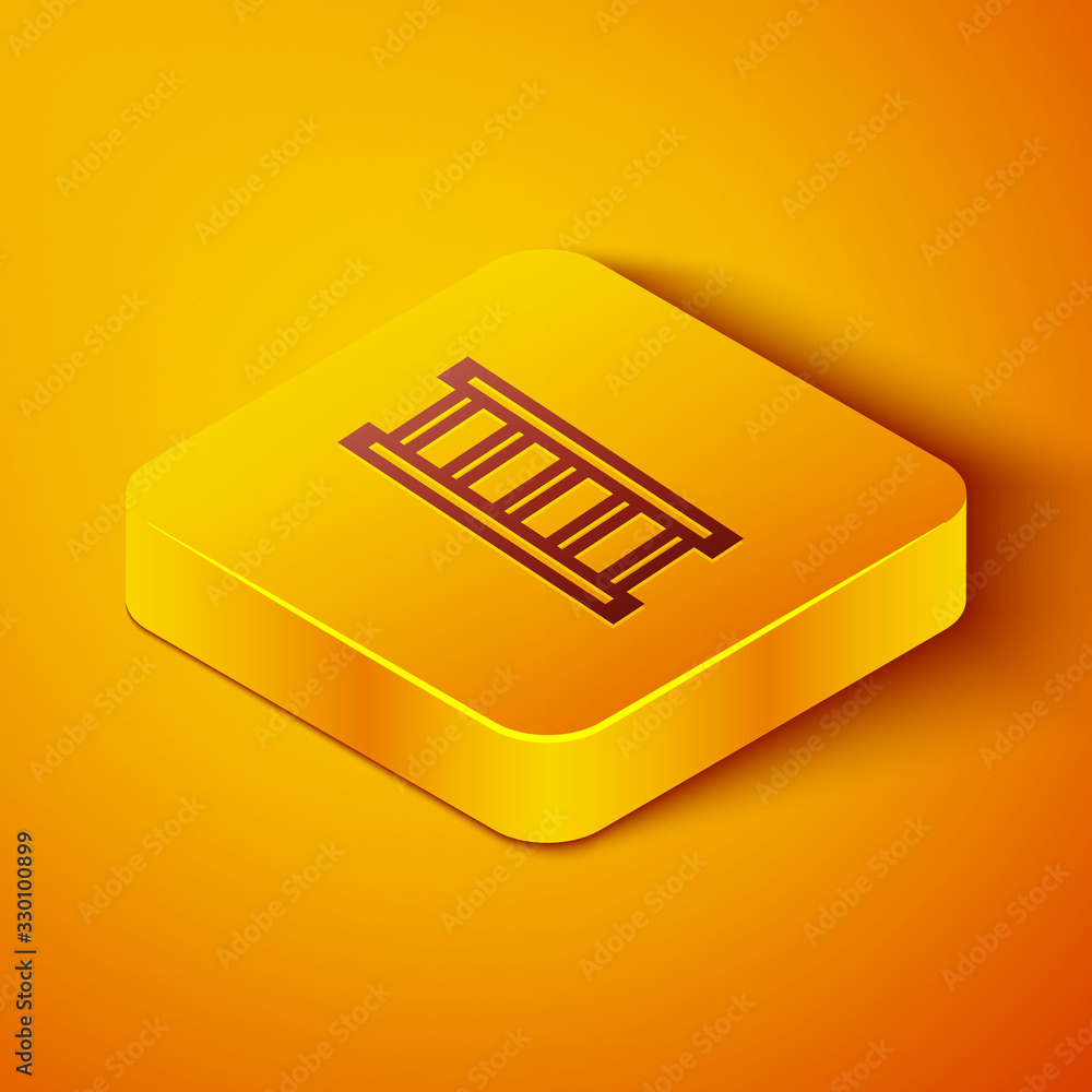 Isometric line Fire escape icon isolated on orange background. Pompier ladder. Fireman scaling ladde