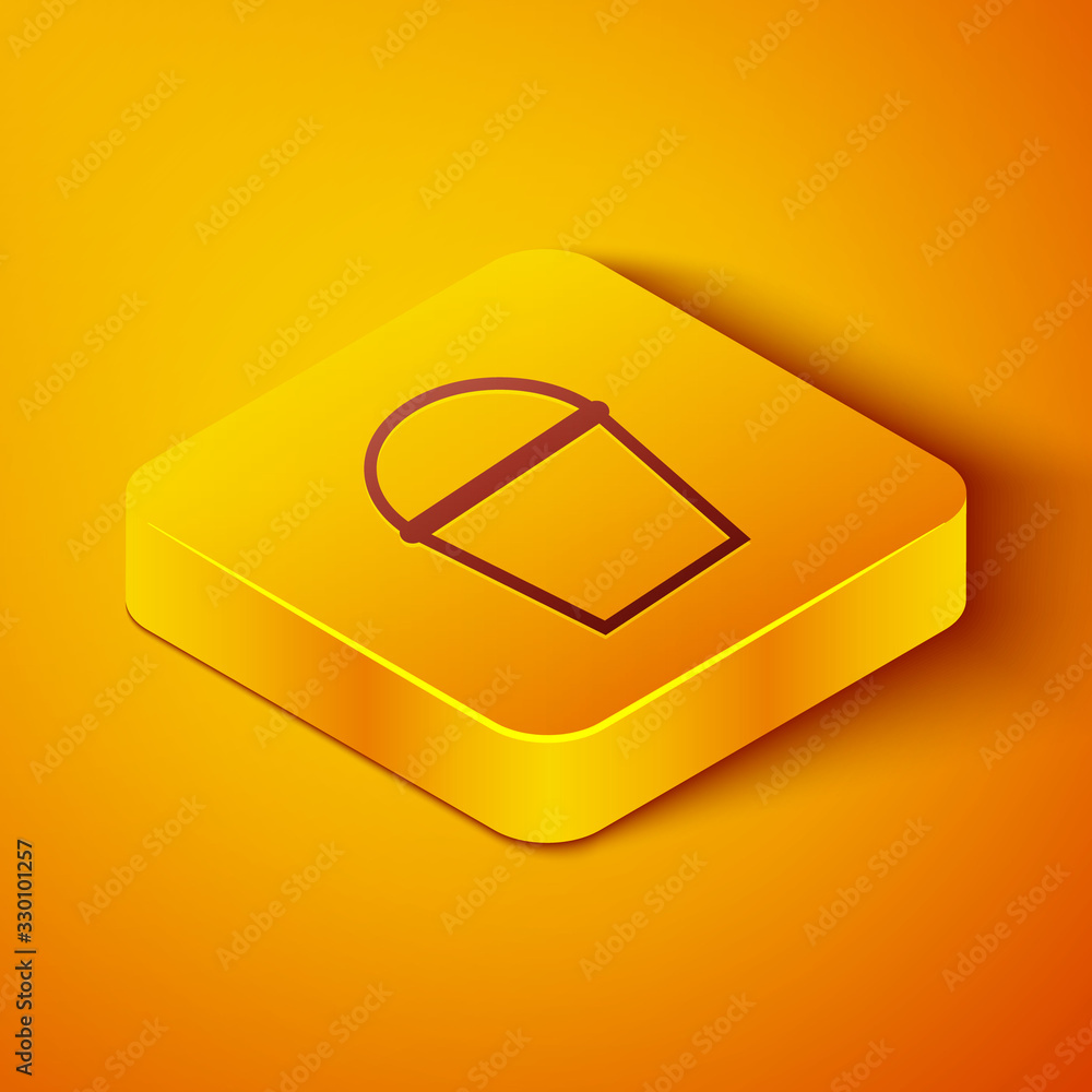 Isometric line Fire bucket icon isolated on orange background. Metal bucket empty or with water for 