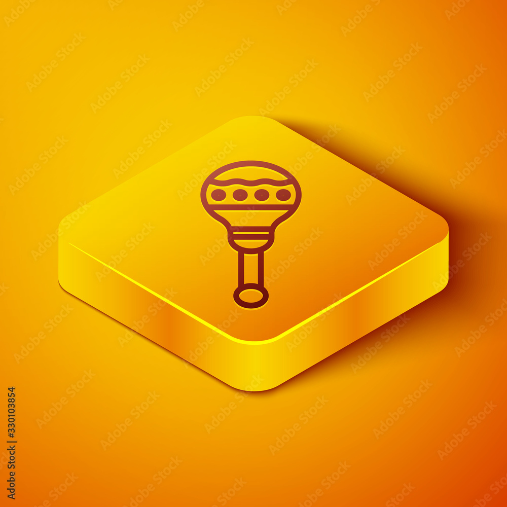 Isometric line Maracas icon isolated on orange background. Music maracas instrument mexico. Yellow s