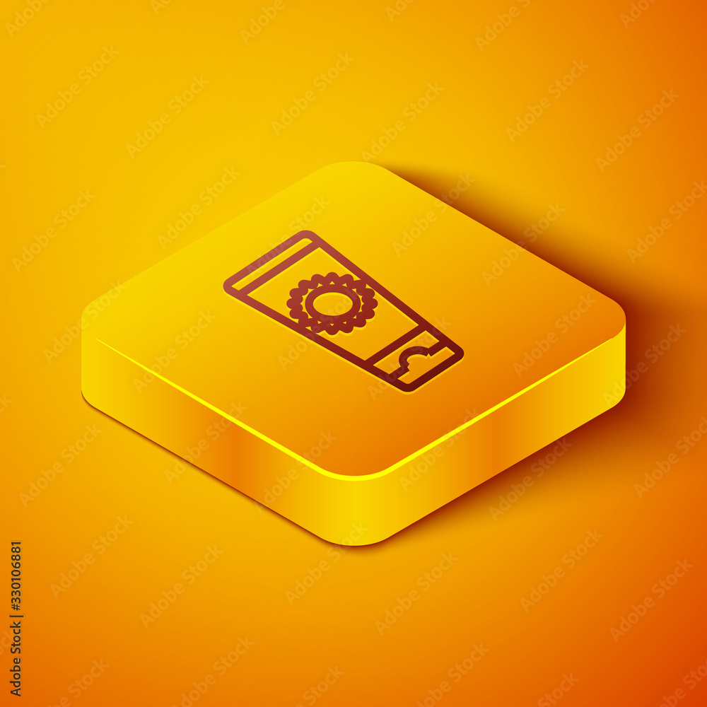 Isometric line Sunscreen cream in tube icon isolated on orange background. Protection for the skin f